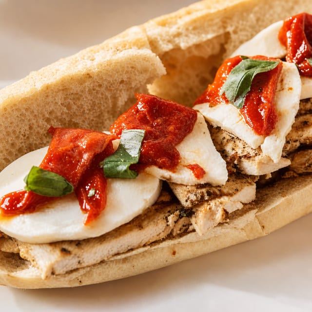 Grilled Chicken Hero with Red Peppers.
