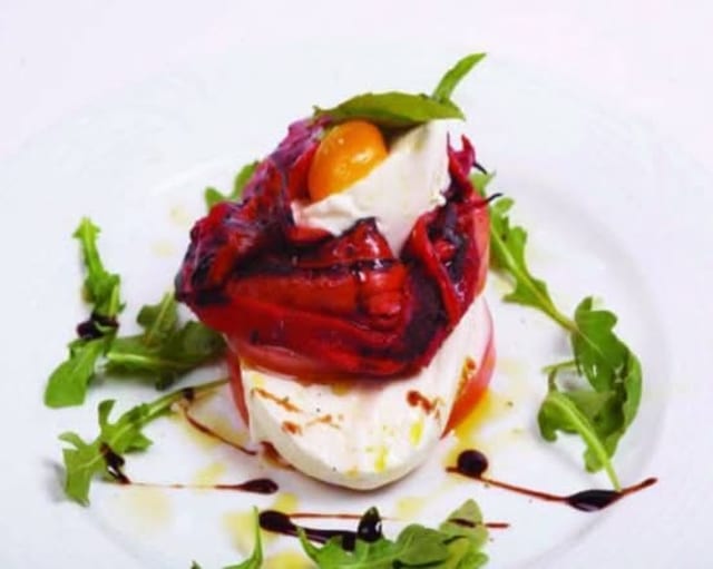 Fresh Mozzarella, Tomatoes, Roasted Red Peppers Salad Catering.